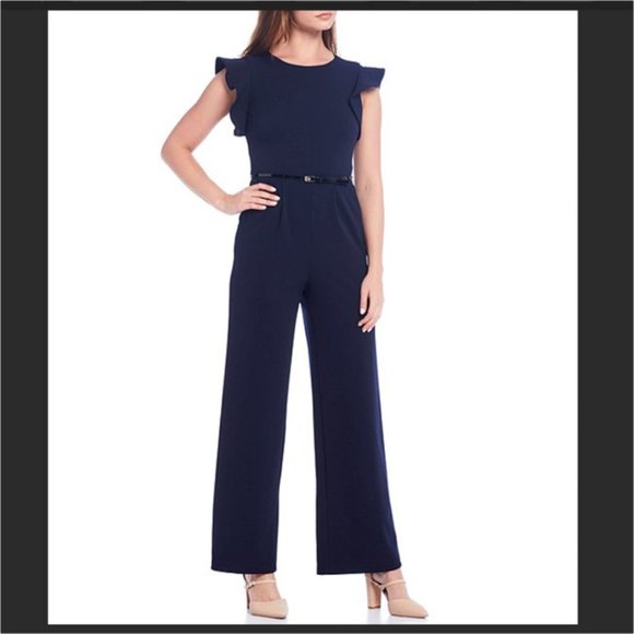 Calvin Klein Pants - Calvin Klein Ruffle Cap Sleeve Belted Jumpsuit
